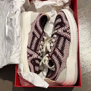 Salvatore Ferragamo Pink and Cream Knit Sneakers